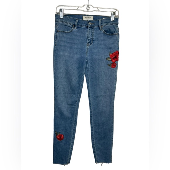 PacSun Jeans size 25‎  super stretch embroidered floral rose ankle jeggings ❤️💙 - Picture 1 of 7